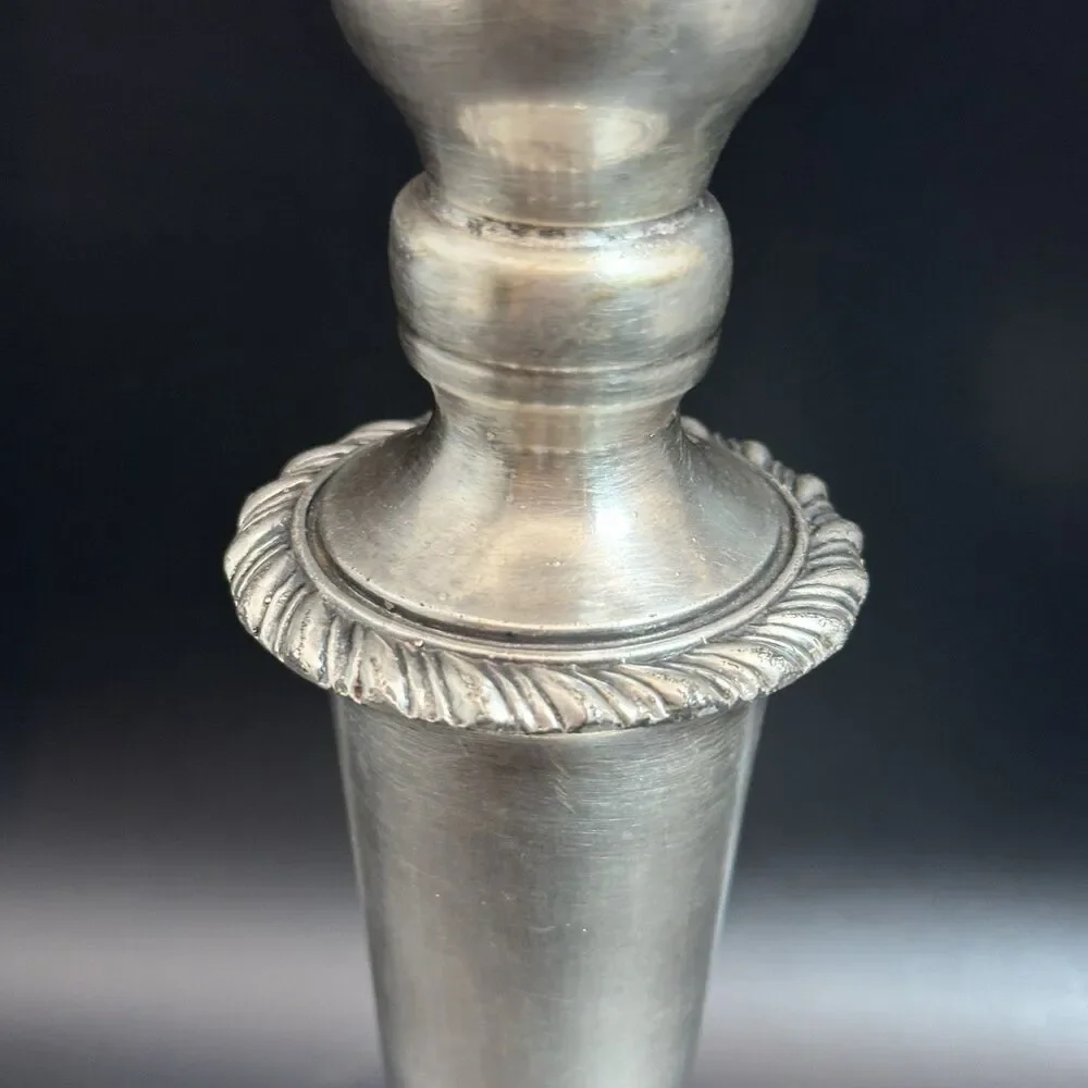 Antique European Pewter Candlestick 11” Heavy Candle Holder Table Centerpiece